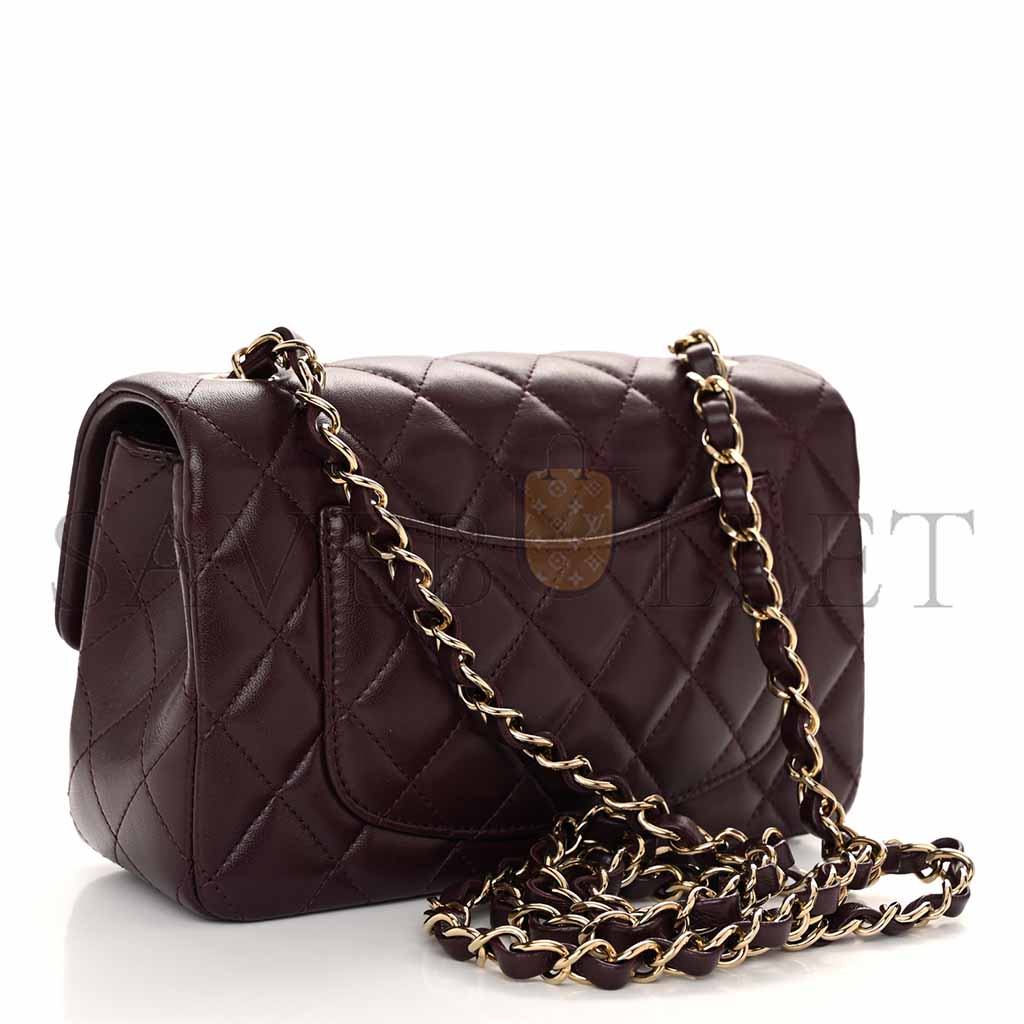 Ch*el lambskin quilted mini rectangular flap burgundy as1116 (20*13*6cm)